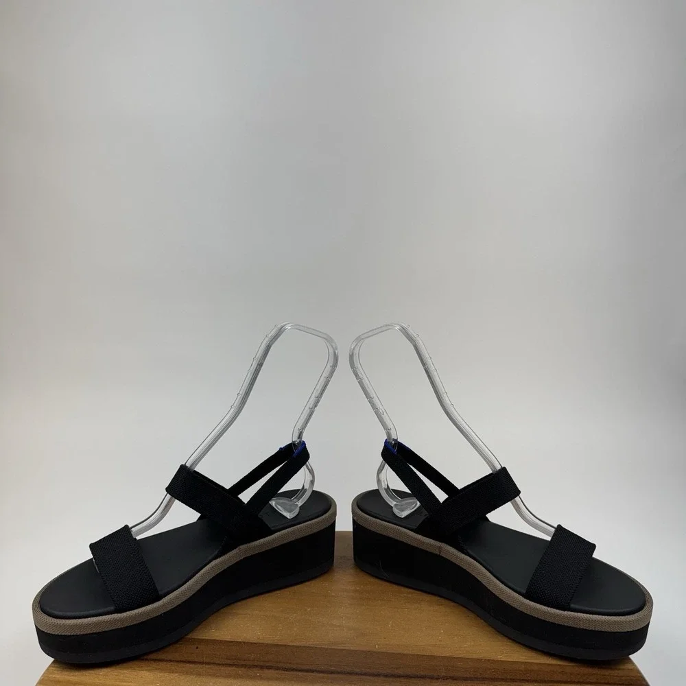 New Womens Rothys The Lightweight Wedge Black Knit Platform Sandals Size 8.5 M
